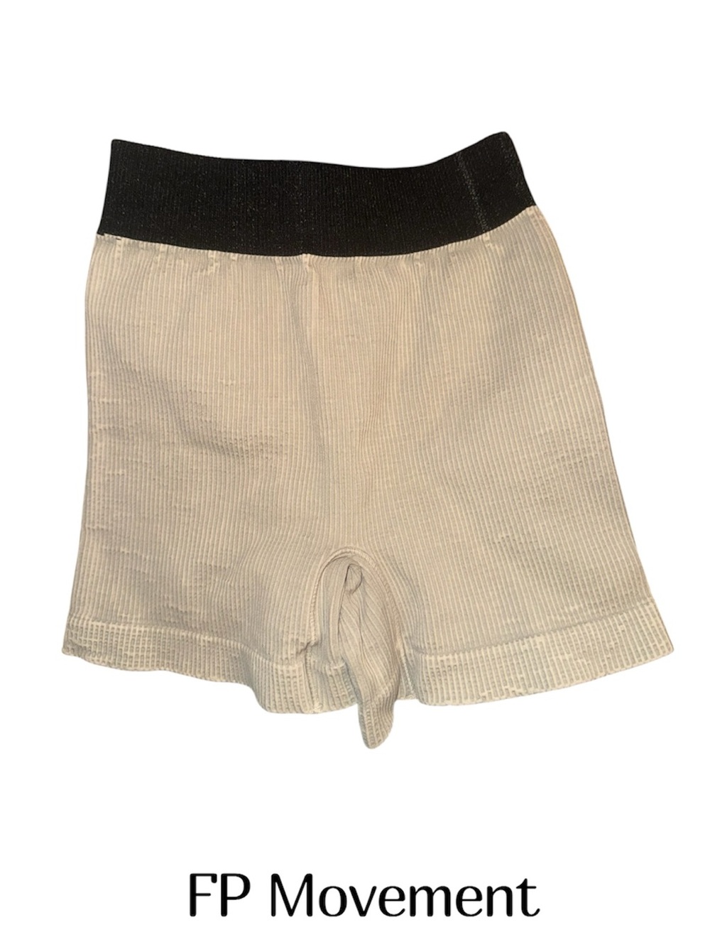 FP Movement by Free People Cream Ribbed Athletic Shorts with Black Waistband